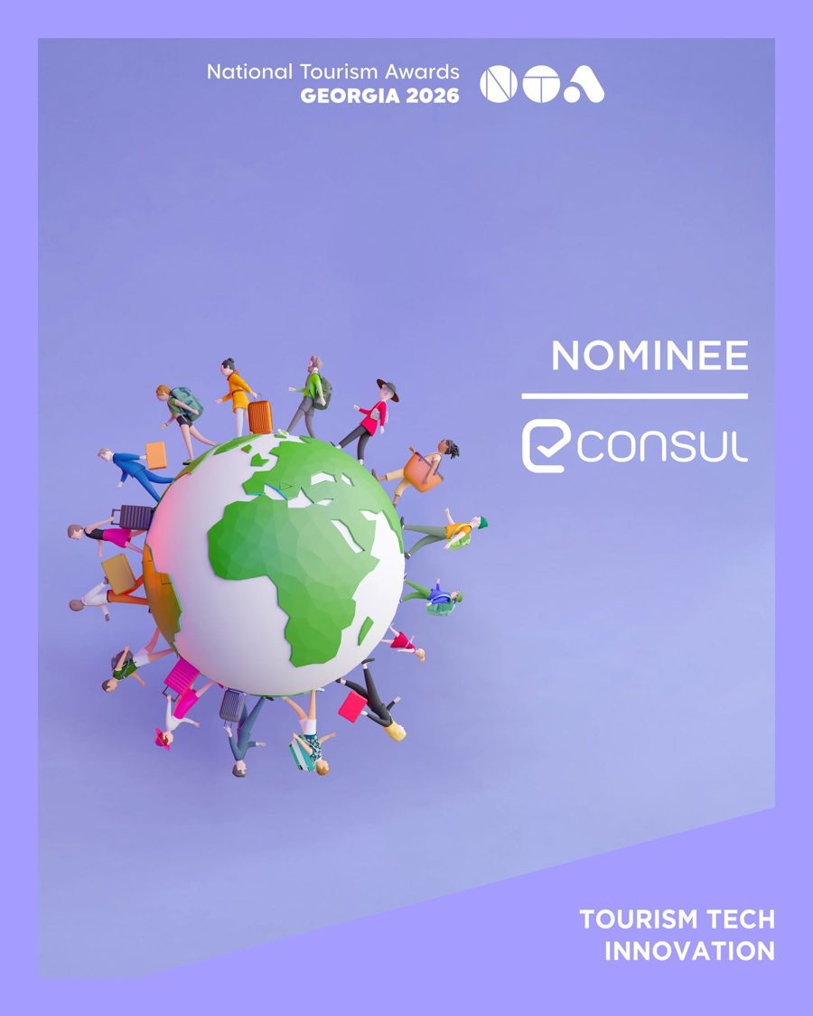 National Tourism Awards Georgia 2026 poster naming eConsul a nominee for Tourism Tech Innovation